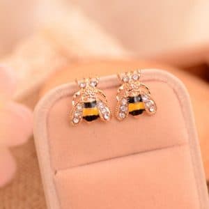Unique Honey Bee Jewelry - Crystal Bee Stud Earrings for Women