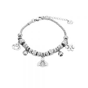 Extended Crown Crystal Bee Charm Bracelet