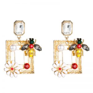 Best Vintage Bee Jewelry - Floral Rhinestone Crystal Bee Dangle Earrings