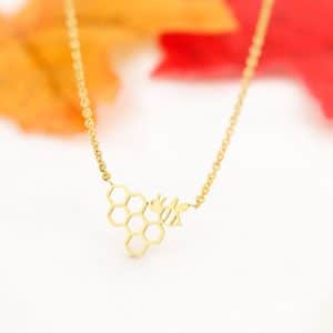 Unique Honey Bee Jewelry - Geometric Bee Honeycomb Necklace