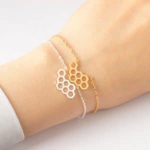 Sterling Silver Bee Jewelry - Geometric Honeycomb Bracelet
