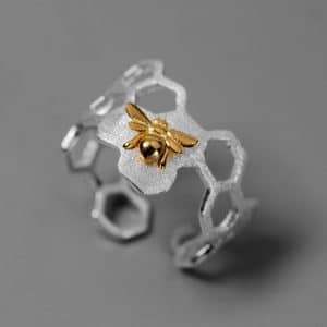 Unique Honey Bee Jewelry - Sterling Silver Open Honeycomb Bee Ring