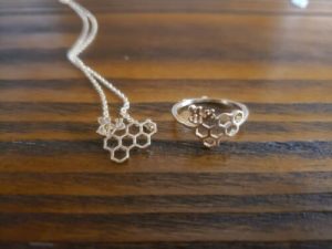 Unique Honey Bee Jewelry - Two-Piece Honeycomb Pendant Necklace & Ring
